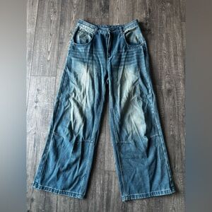 Wide Leg Blue Denim Jeans